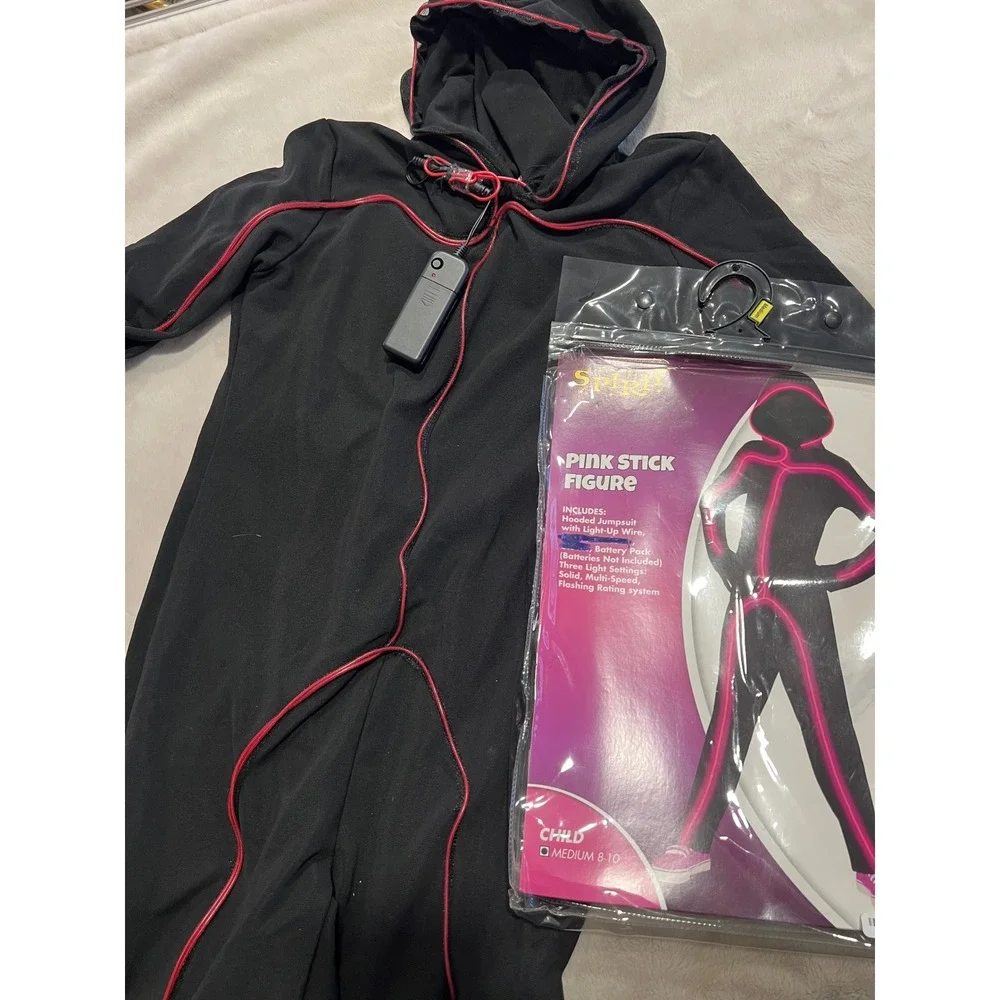 Spirit Halloween Child Pink Stick Figure Light Up Costume Black Medium 8-10